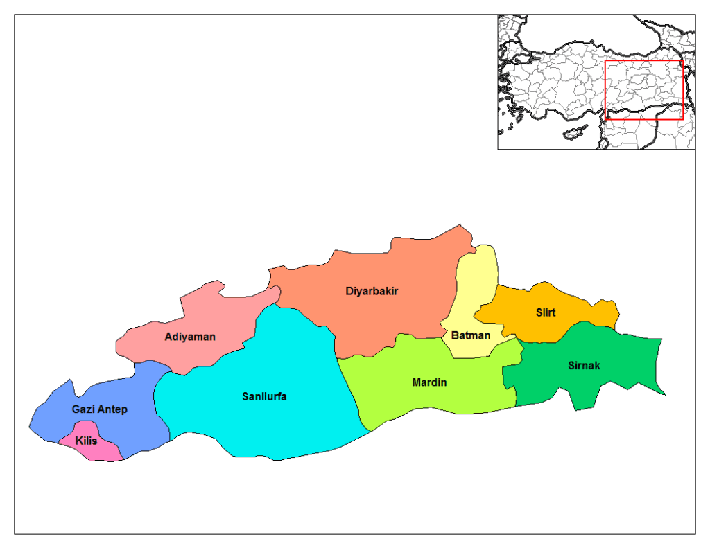 Güneydoğu Anadolu Bölgesi İller Haritası