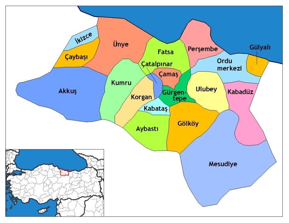 Ordu ilçeleri haritası