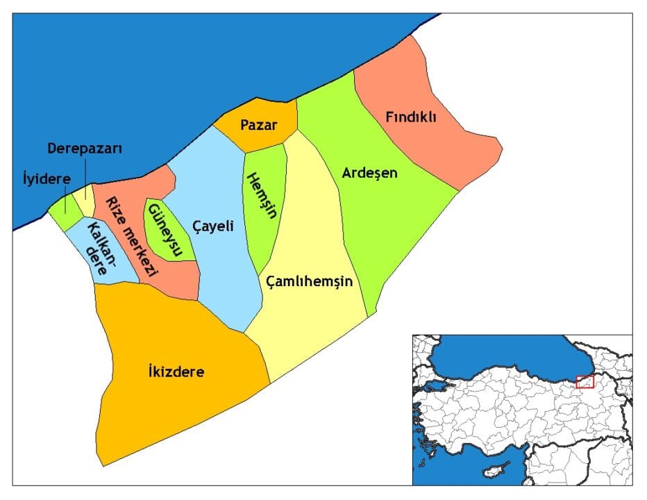 Rize ilçeleri haritası