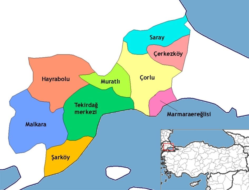 Tekirdağ ilçeleri haritası