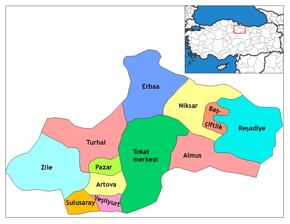Tokat ilçeleri haritası