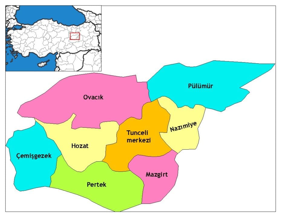Tunceli ilçeleri haritası