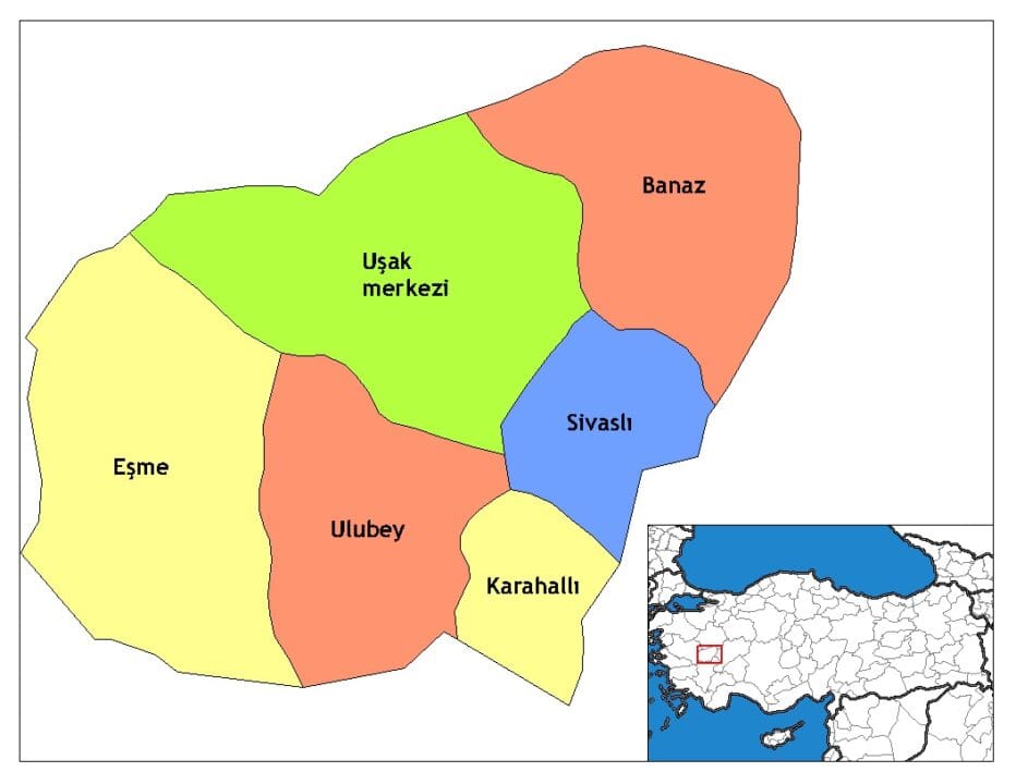 Uşak ilçe haritası