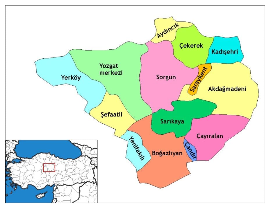 Yozgat ilçeleri - ilçe haritası